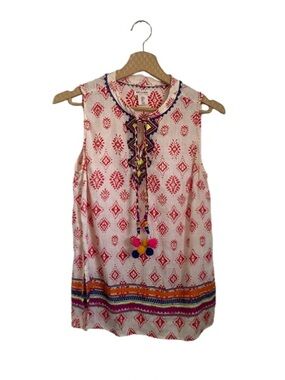 Artisan NY 100% Linen Embroidered Tunic | Size S | Boho Chic White & Red